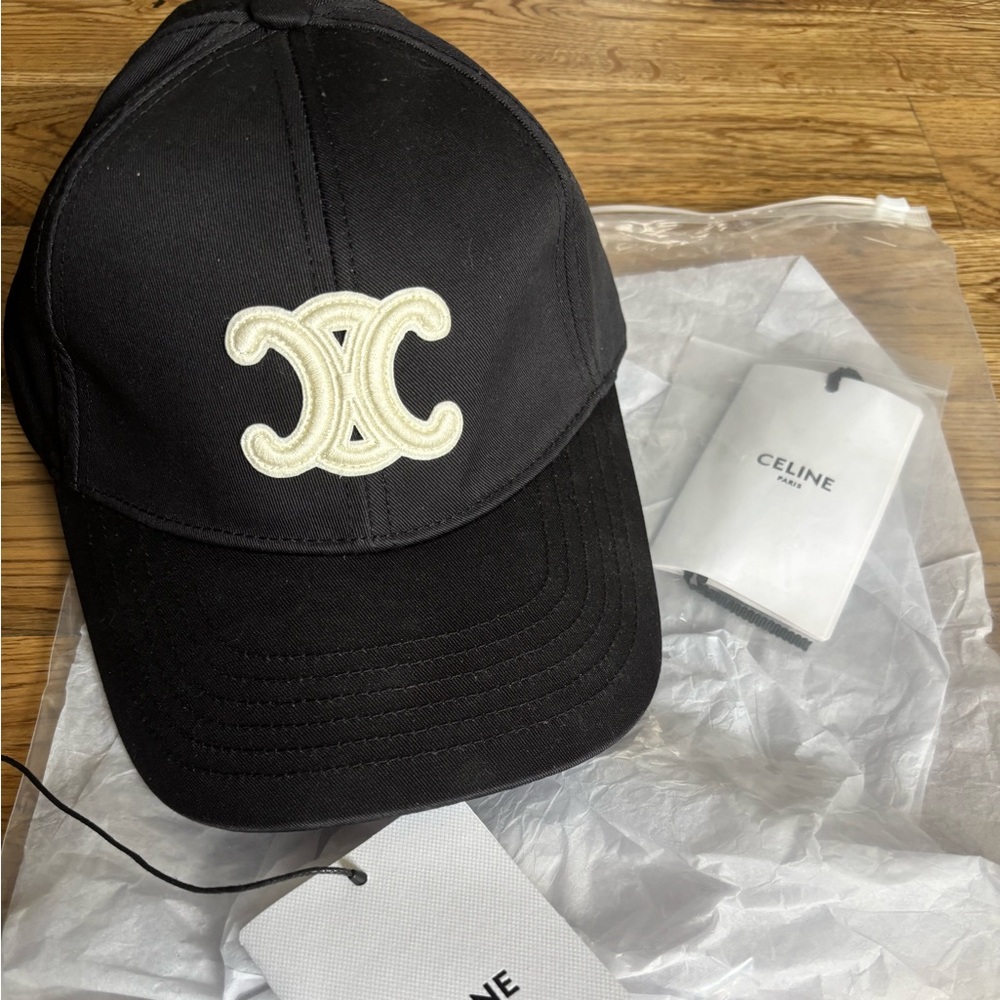Celine Black Cap with Cream Emblem